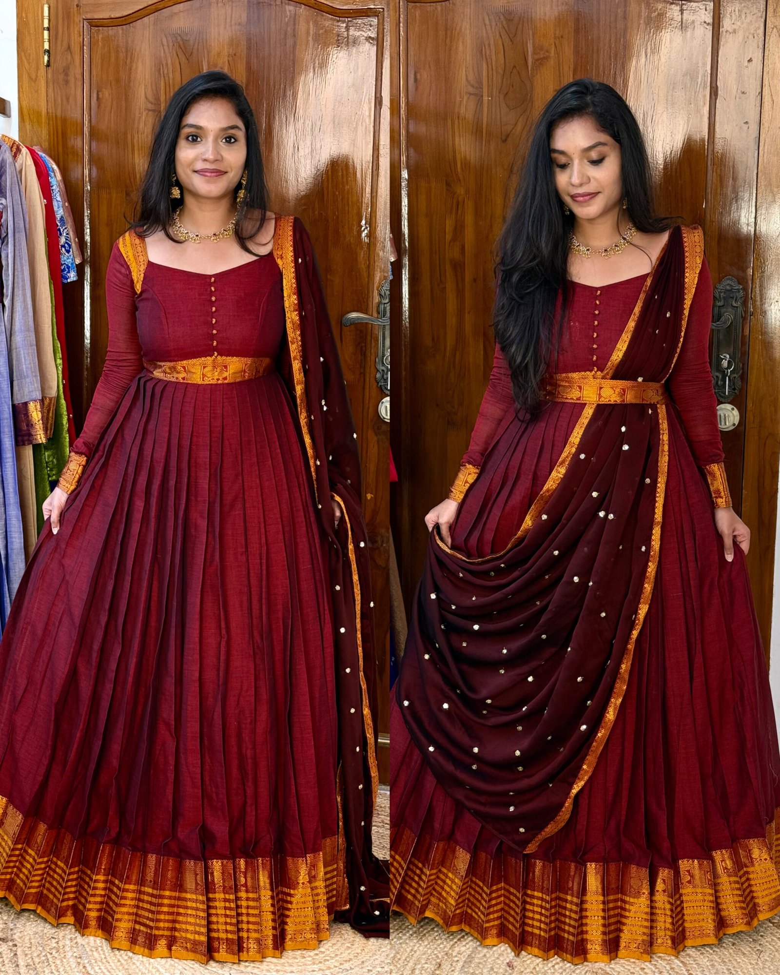 Ezhil Maroon Maxi dress