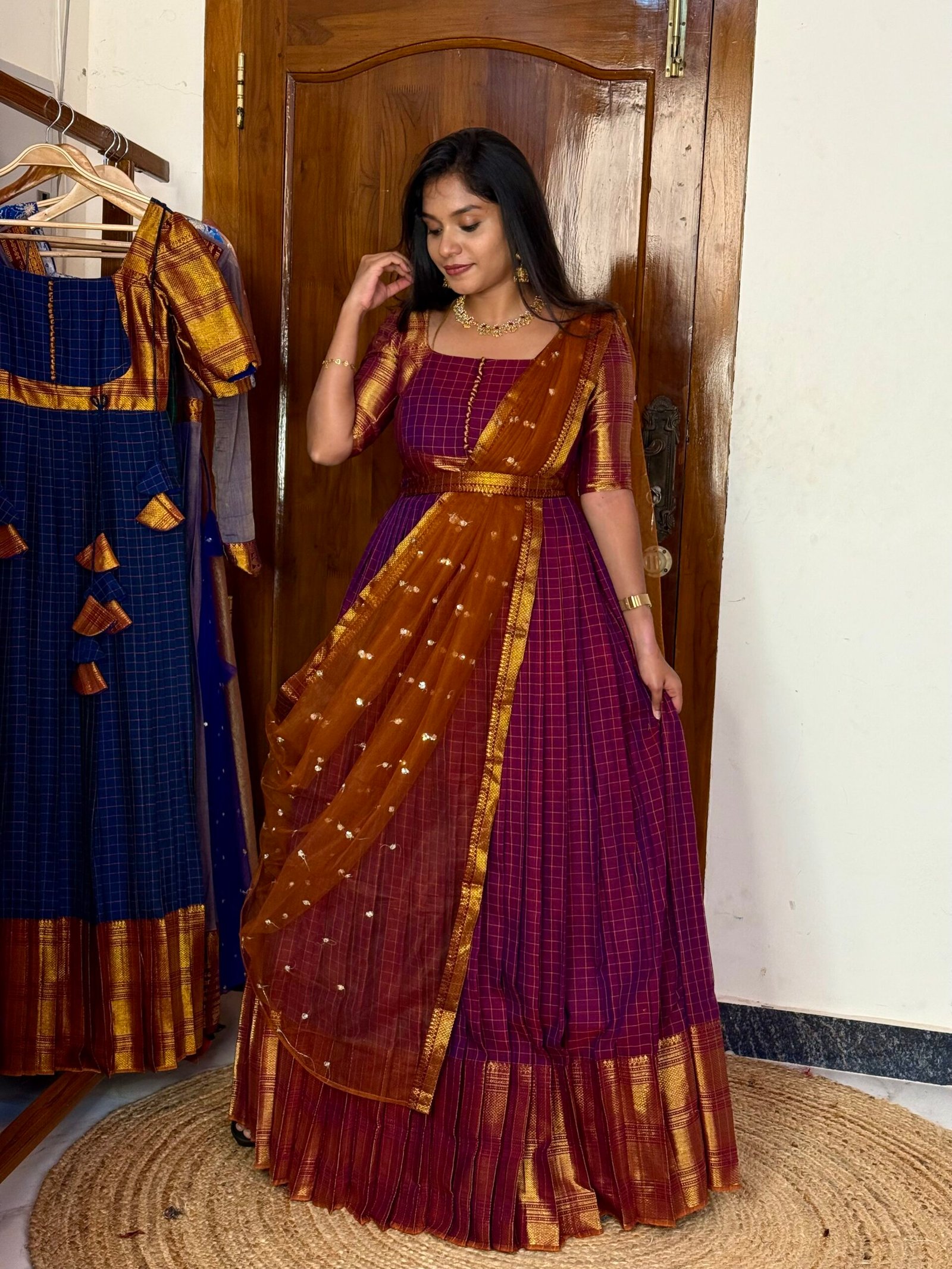 Zarigai Magenta and Mustard Maxi dress